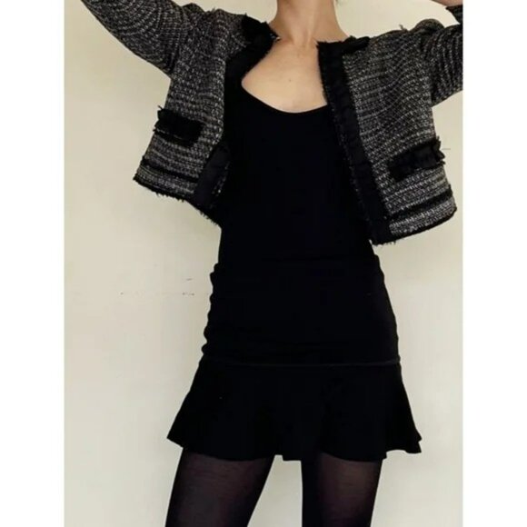 Apostrophe Cropped Tweed Ribbon Embellished Blazer Jacket 2 - Picture 3 of 13